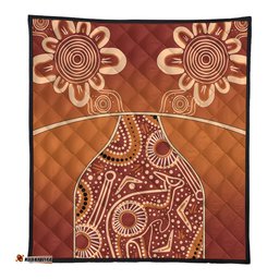 Australia Aboriginal Quilt - Brown Kangaroo In Aboriginal Dot Art Quilt