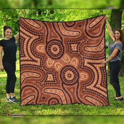 Australia Dot Painting Inspired Aboriginal Quilt - Brown Aboriginal Australian Art With Boomerang Quilt