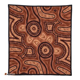 Australia Dot Painting Inspired Aboriginal Quilt - Brown Aboriginal Australian Art With Boomerang Quilt