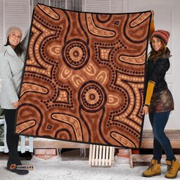 Australia Dot Painting Inspired Aboriginal Quilt - Brown Aboriginal Australian Art With Boomerang Quilt