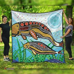 Australia Aboriginal Quilt - Dugong Aboriginal Artwork With Mother And Baby
 Quilt