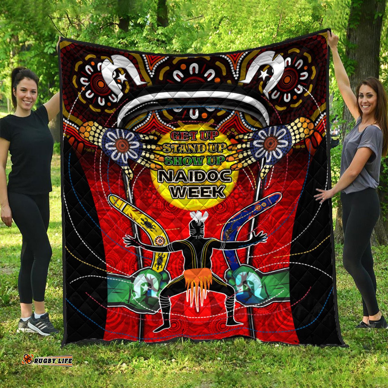 Australia Naidoc Week Quilt - Celebrate Naidoc Week Aboriginal Inspired Culture "Get up, Stand up, Show up," Quilt