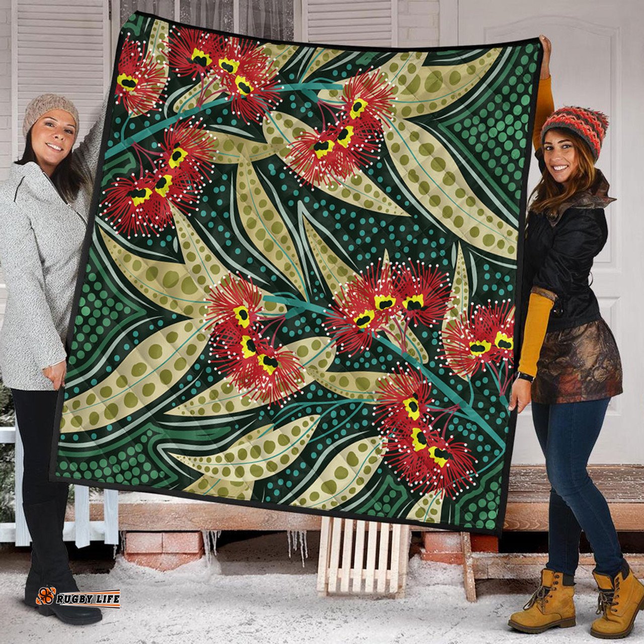Australia Flowers Aboriginal Quilt - Aboriginal Dot Art of Australian Native Eucalyptus Plant Quilt