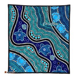 Australia Turtles Aboriginal Quilt - River And Turtles Dot Art Painting Blue Quilt