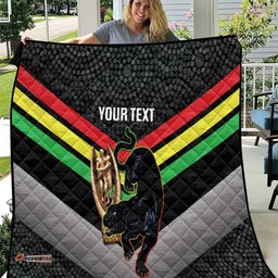 personalised panthers rugby 2024 quilt mascot with trophy go champions aboriginal art