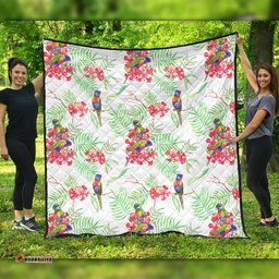 Australia Rainbow Lorikeets Quilt - Rainbow Lorikeets Colorful Tropical Exotic Flowers Quilt