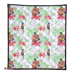 Australia Rainbow Lorikeets Quilt - Rainbow Lorikeets Colorful Tropical Exotic Flowers Quilt