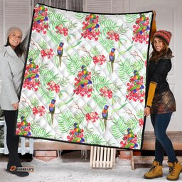 Australia Rainbow Lorikeets Quilt - Rainbow Lorikeets Colorful Tropical Exotic Flowers Quilt