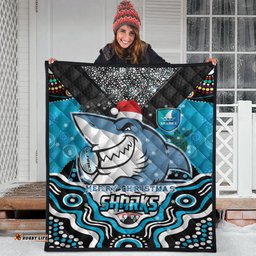 Cronulla-Sutherland Sharks Christmas Quilt - Custom Christmas Super Sharkies Indigenous Christmas Quilt