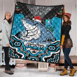 Cronulla-Sutherland Sharks Christmas Quilt - Custom Christmas Super Sharkies Indigenous Christmas Quilt