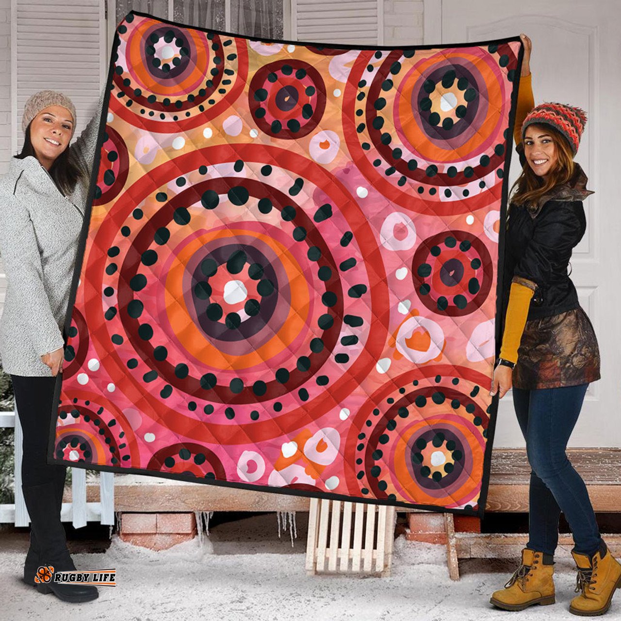Australia Dot Painting Inspired Aboriginal Quilt - Circle In The Aboriginal Dot Art Style Quilt