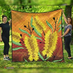 Australia Aboriginal Quilt - Aboriginal Art Of Yellow Bottle Brush Plant Quilt