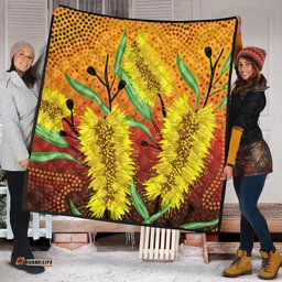 Australia Aboriginal Quilt - Aboriginal Art Of Yellow Bottle Brush Plant Quilt
