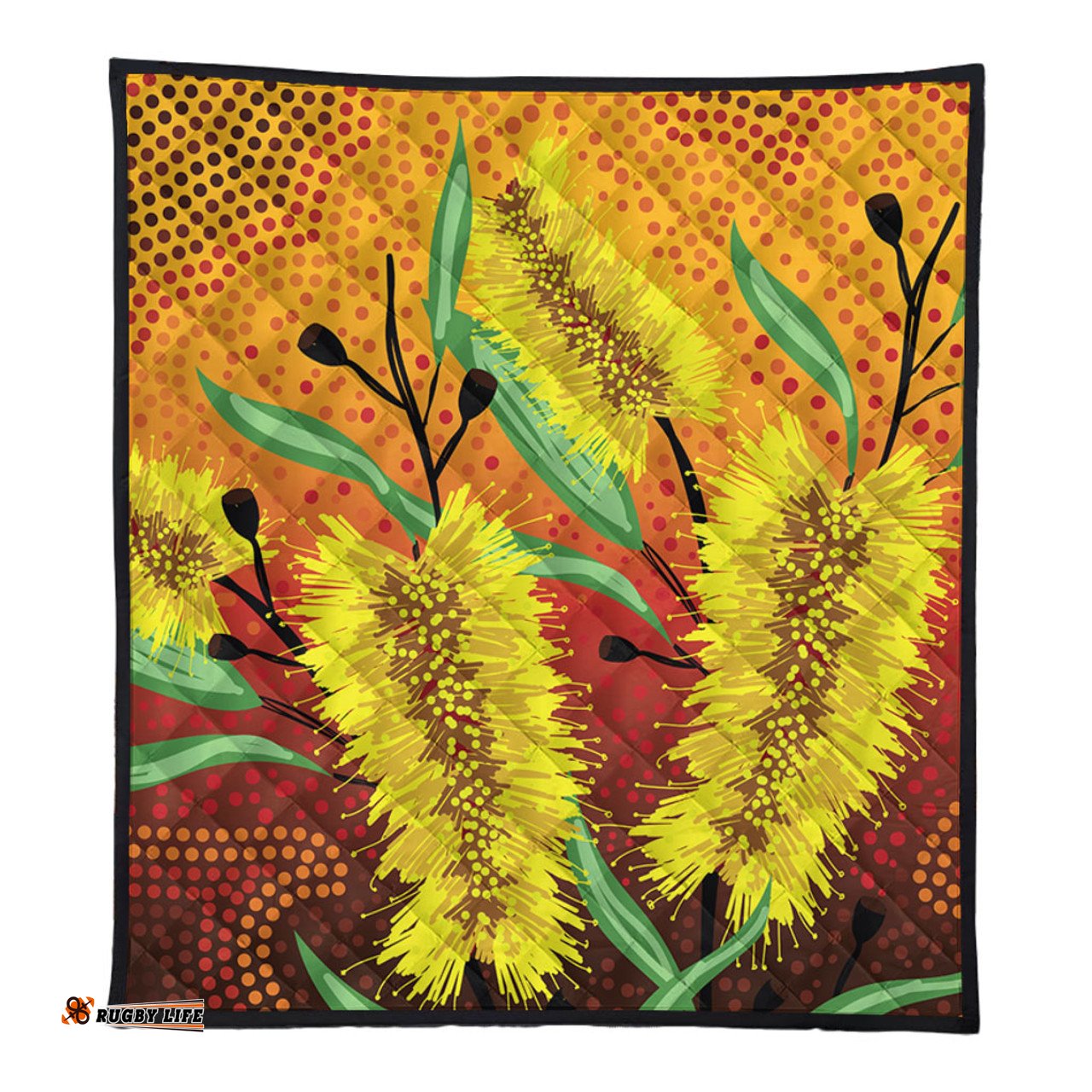 Australia Aboriginal Quilt - Aboriginal Art Of Yellow Bottle Brush Plant Quilt
