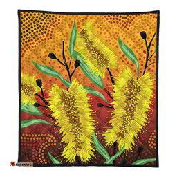 Australia Aboriginal Quilt - Aboriginal Art Of Yellow Bottle Brush Plant Quilt