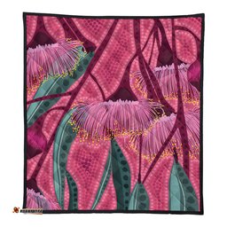 Australia Flowers Aboriginal Quilt - Aboriginal Dot Art Of Australian Native Eucalyptus Tree Branch Quilt