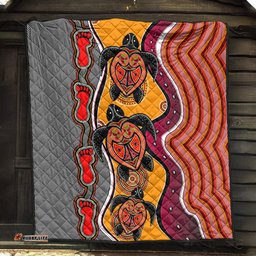 Australia Aboriginal Inspired Quilt - Turtle And Foot Print Aboiginal Inspired Dot Painting Style