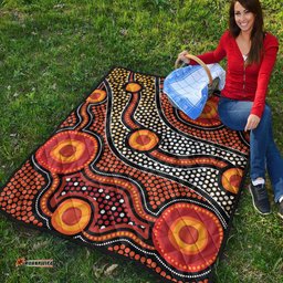Australia Aboriginal Inspired Quilt - Orange Aboiginal Inspired Dot Painting Style