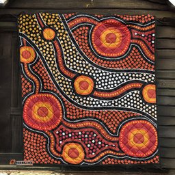 Australia Aboriginal Inspired Quilt - Orange Aboiginal Inspired Dot Painting Style