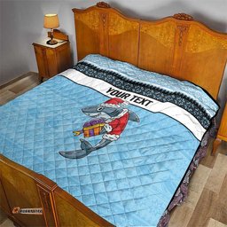 nrl cronulla sutherland christmas personalised quilt with sharkies santa