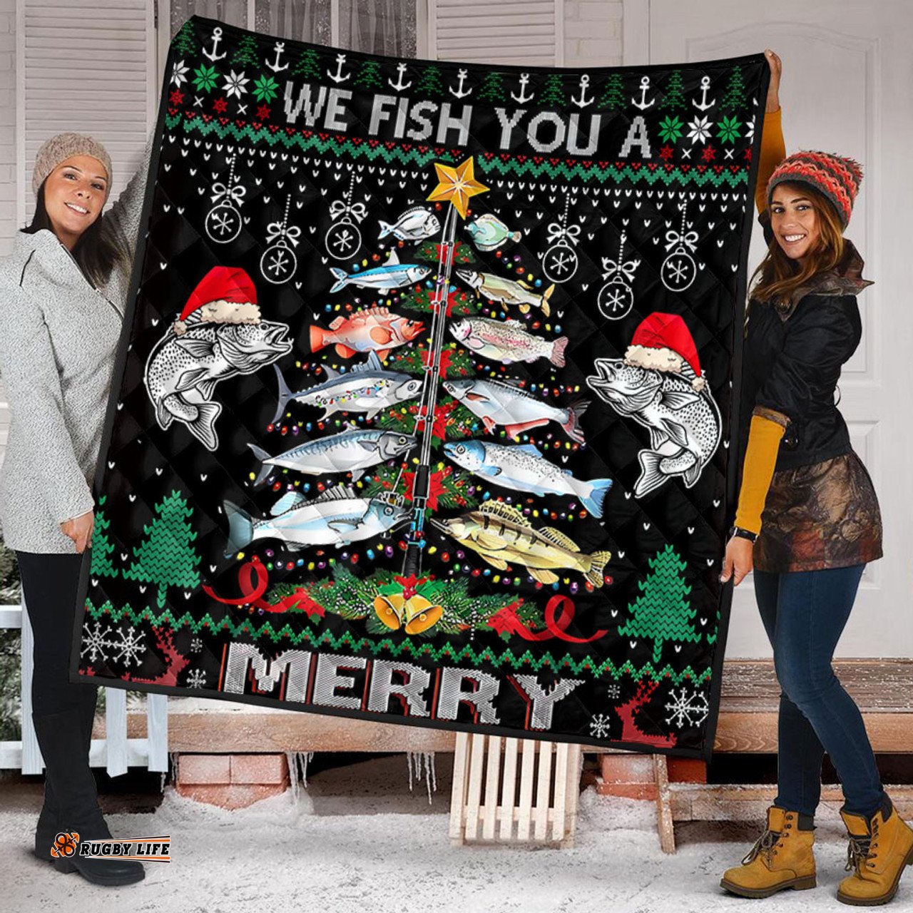 Australia Christmas Fishing Quilt - Merrry Fishmas Fishing Rod Christmas Tree Quilt