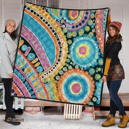 Australia Aboriginal Quilt - Australian Indigenous Aboriginal Art Vivid Pastel Colours Ver 1 Quilt