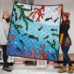 Australia Aboriginal Quilt - Underwater Concept Aboriginal Art With Fish Quilt