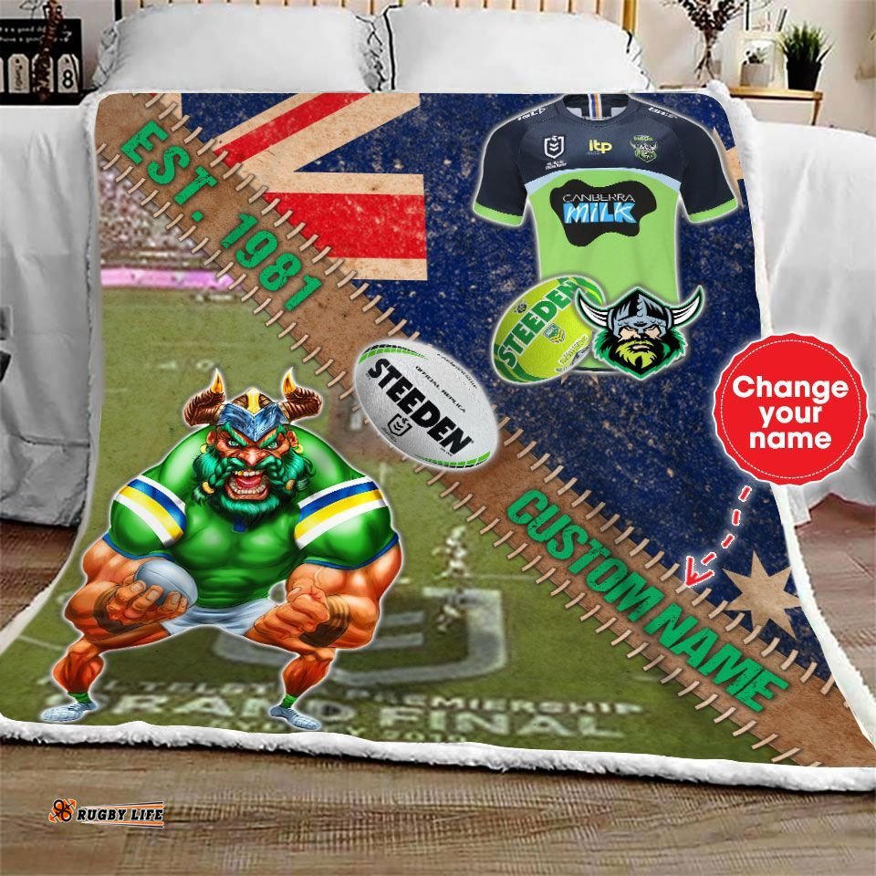 personalized canberra raiders stadium mascot quilt blanket nrl