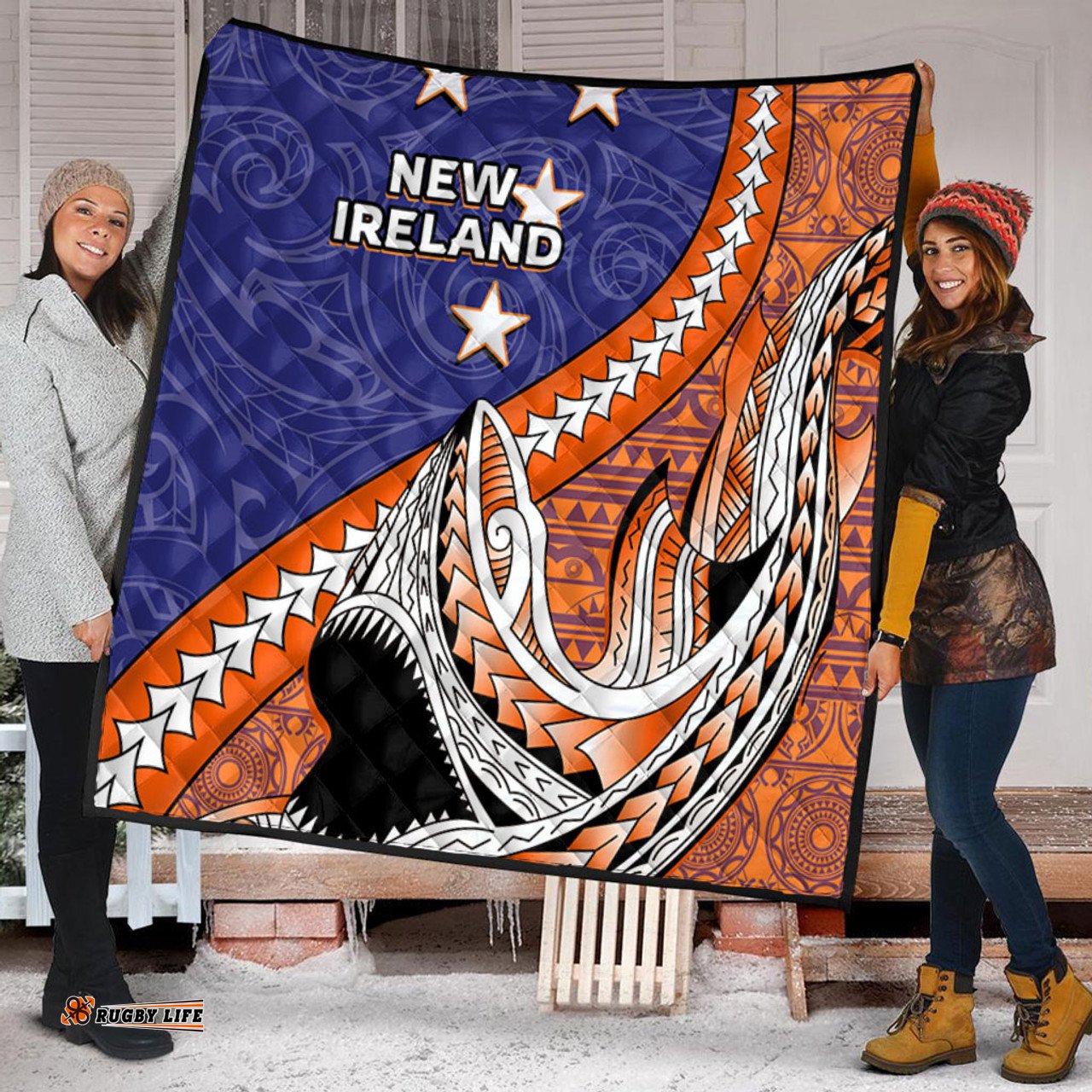 Amazing Aussie Australia South Sea Islanders New Ireland Flag With Polynesian Shark Pattern Quilt