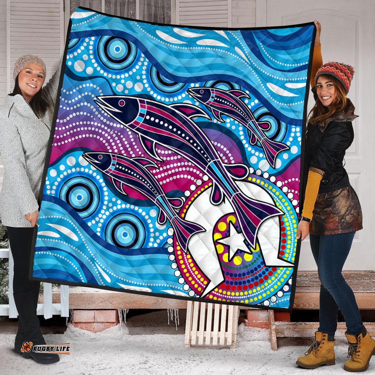 Amazing Aussie Australia Aboriginal Art Painting Fishaholic Quilt