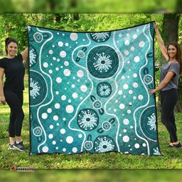 Amazing Aussie Australia Green Background Design Enhanced By Aboriginal Dot Art Quilt