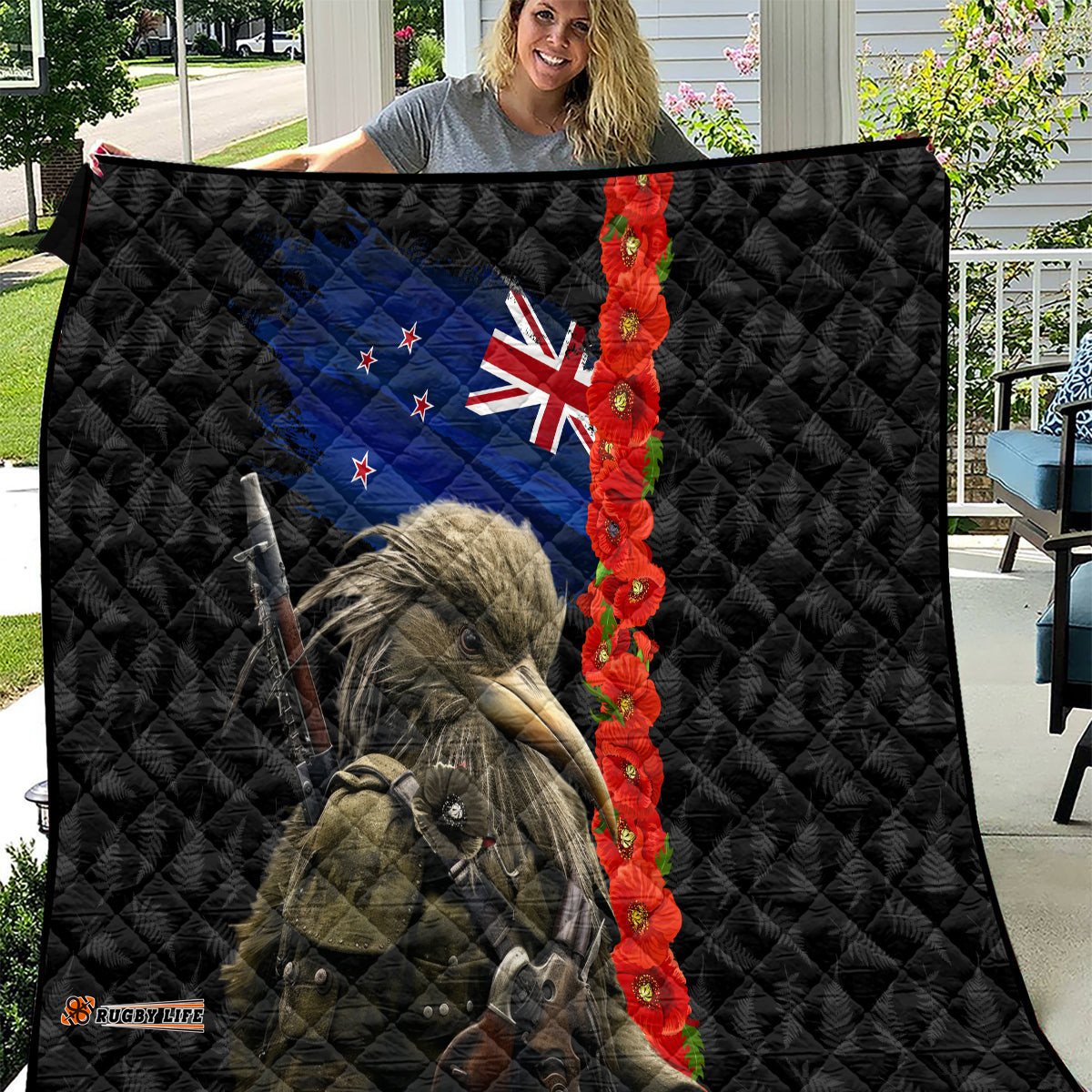 new zealand kiwi soldier anzac quilt red poppy flower and silver fern pattern