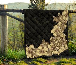 hibiscus plumeria golden turtle premium quilt