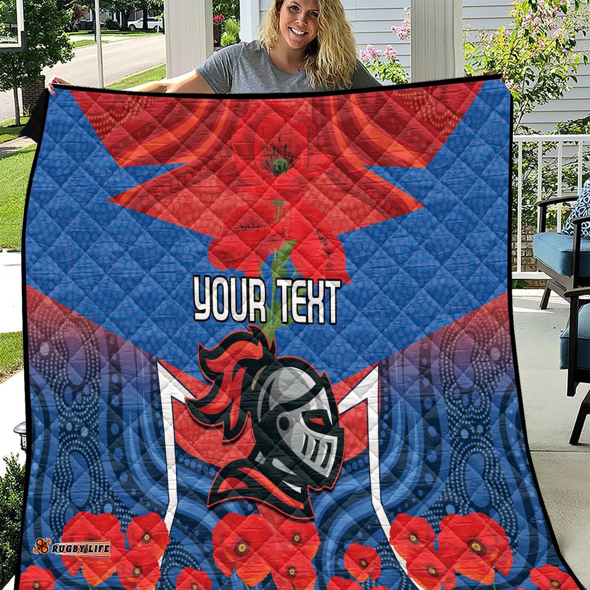 custom knights rugby anzac quilt novocastrians gallipoli soldier with aboriginal art