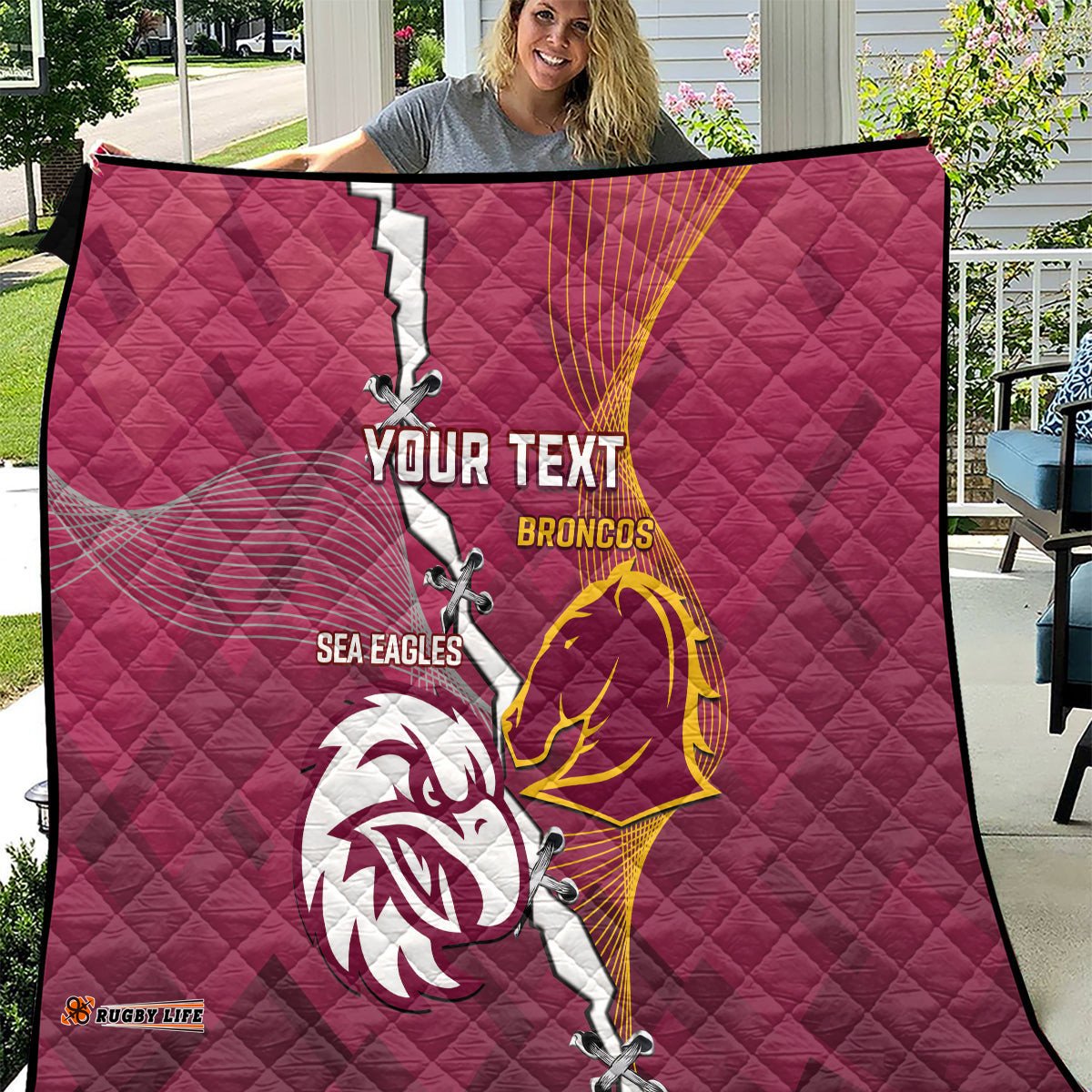 personalised broncos and eagles rugby quilt sporty version