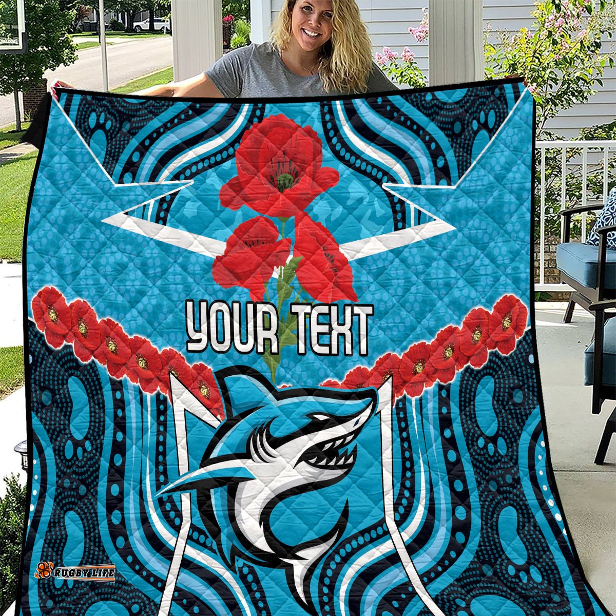 custom sharks rugby anzac quilt gallipoli soldier with aboriginal art