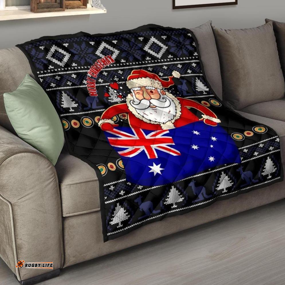 christmas premium quilt australia santa claus hold the flag black