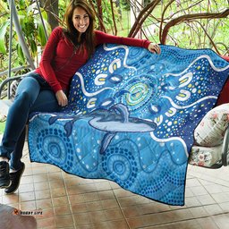 whale in the ocean aboriginal dot art quilt no1