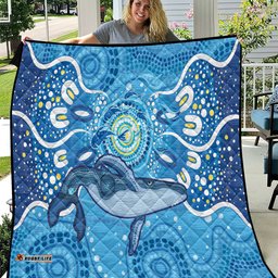 whale in the ocean aboriginal dot art quilt no1