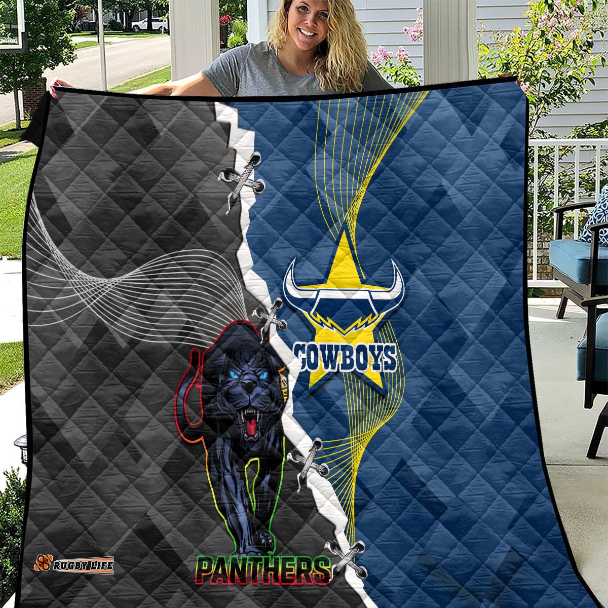 panthers and cowboys rugby quilt sporty version