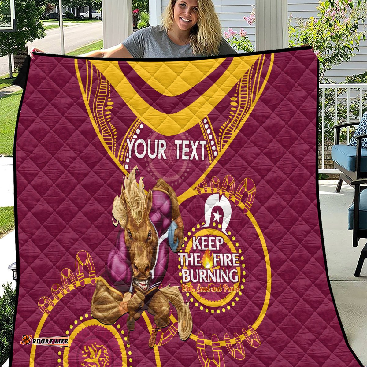 custom nrl broncos naidoc week quilt keep the fire burning indigenous art