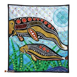 Amazing Aussie Australia Aboriginal Dugong Aboriginal Artwork With Mother And Baby Quilt