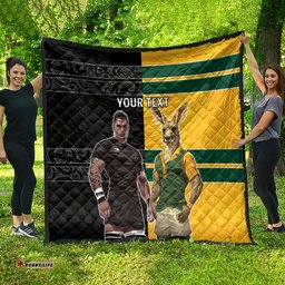 custom new zealand and australia rugby quilt kangroo and maori warrior together