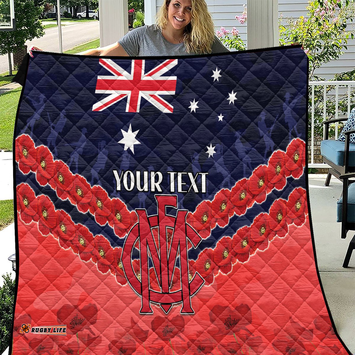 custom demons football quilt anzac lest we forget