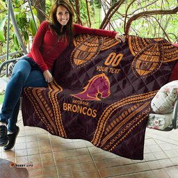 custom broncos rugby quilt with polynesian style