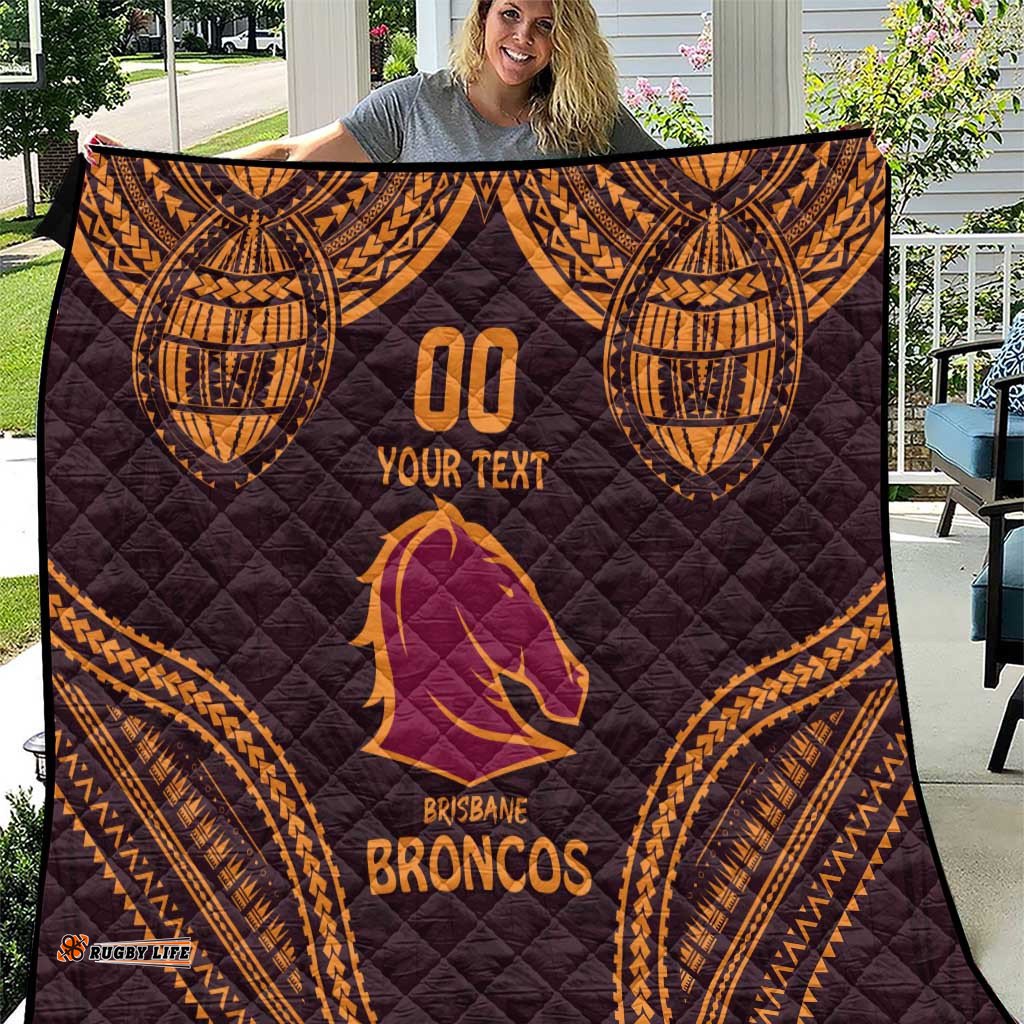 custom broncos rugby quilt with polynesian style