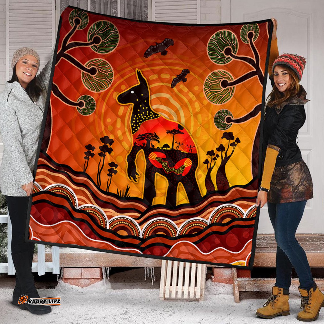 Amazing Aussie Australia Aboriginal Indigenous Kangaroo With Dot Painting Pattern Quilt