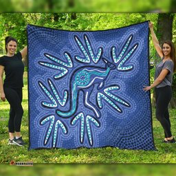 Amazing Aussie Australia Aboriginal Blue Aboriginal Style Of Dot Kangaroo Artwork Quilt