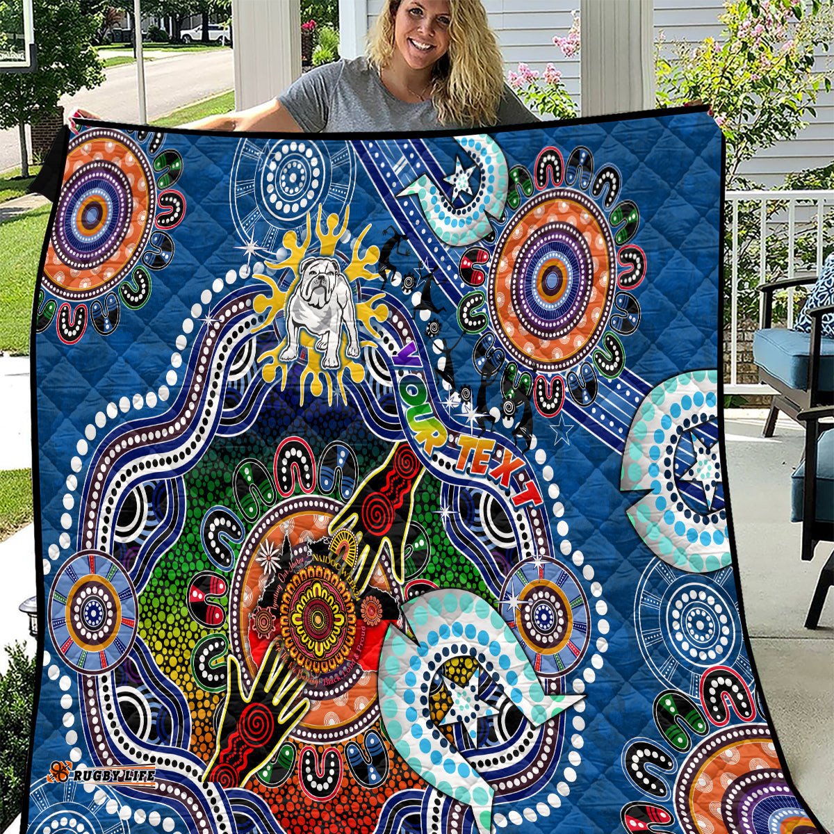 personalised bulldogs naidoc week 2024 quilt australia aboriginal dot painting