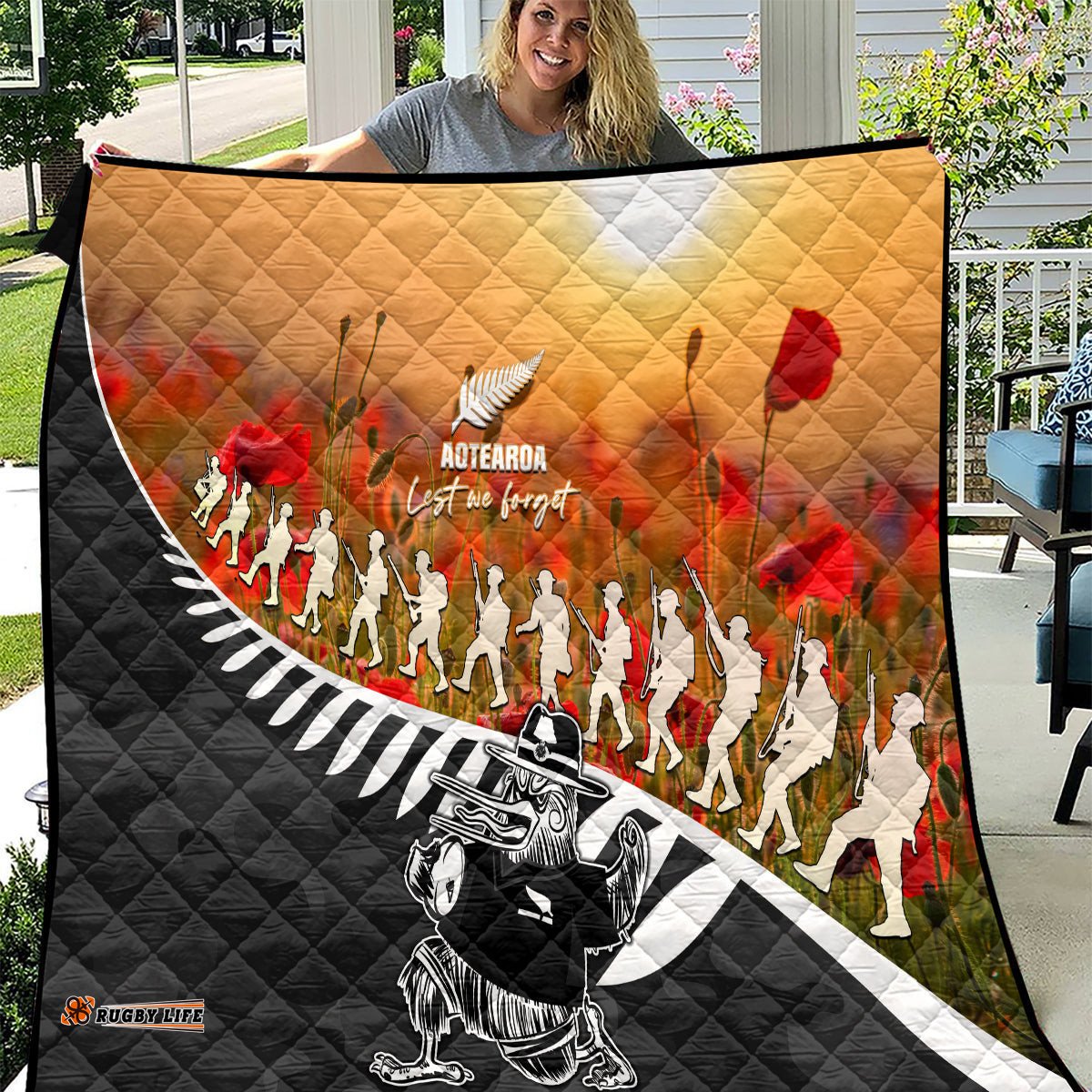 new zealand anzac rugby quilt soldier fern with kiwi bird